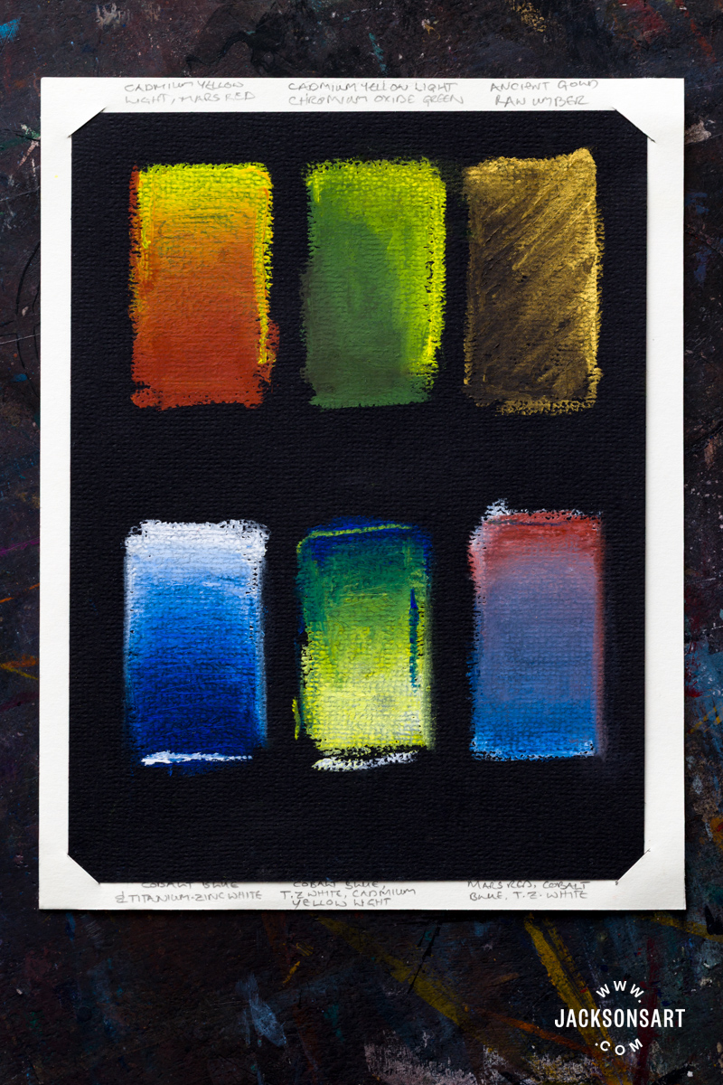 R&F Drawing oils on black pastel paper