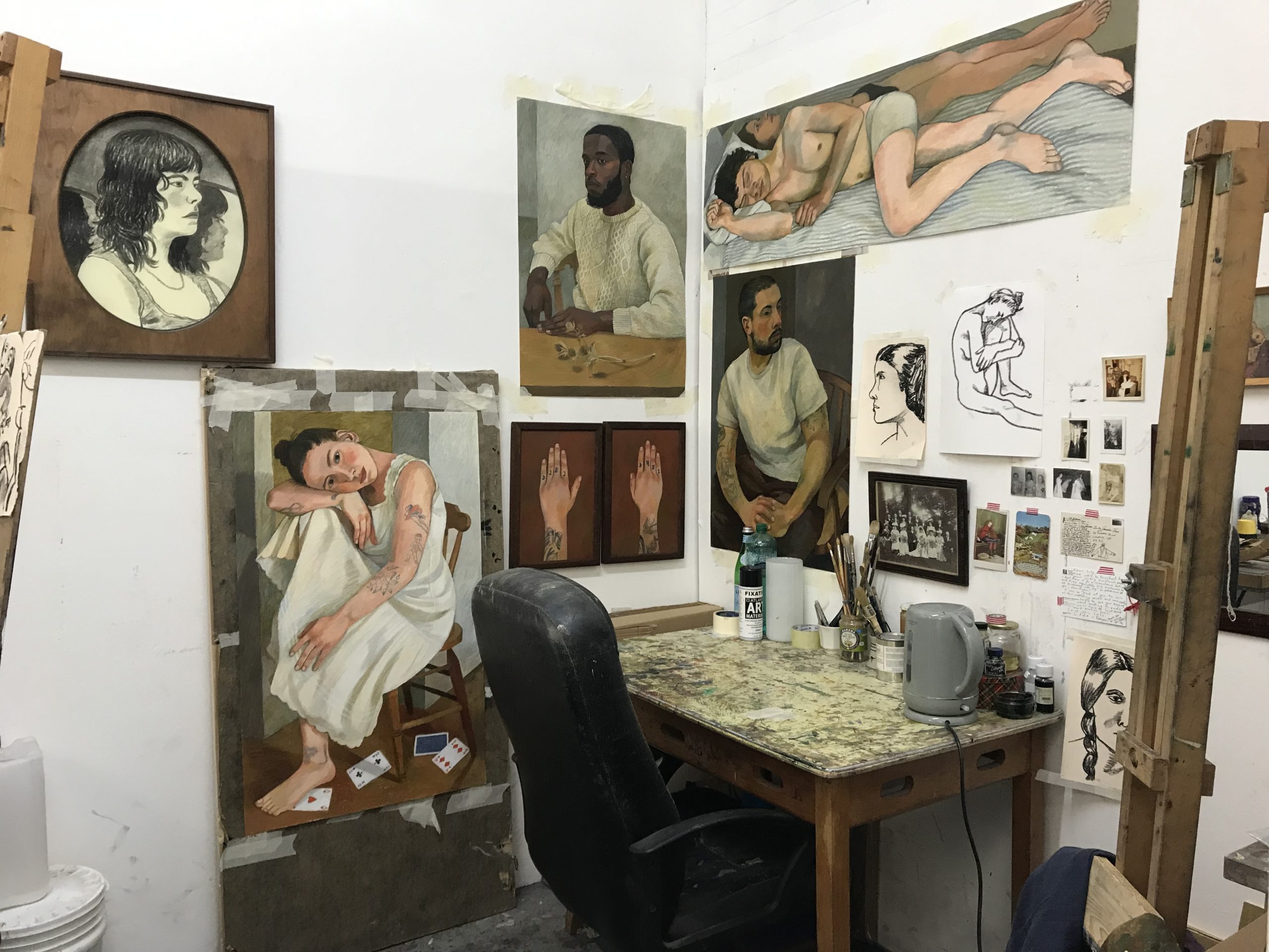 Lily's studio at the Royal Drawing School, London.