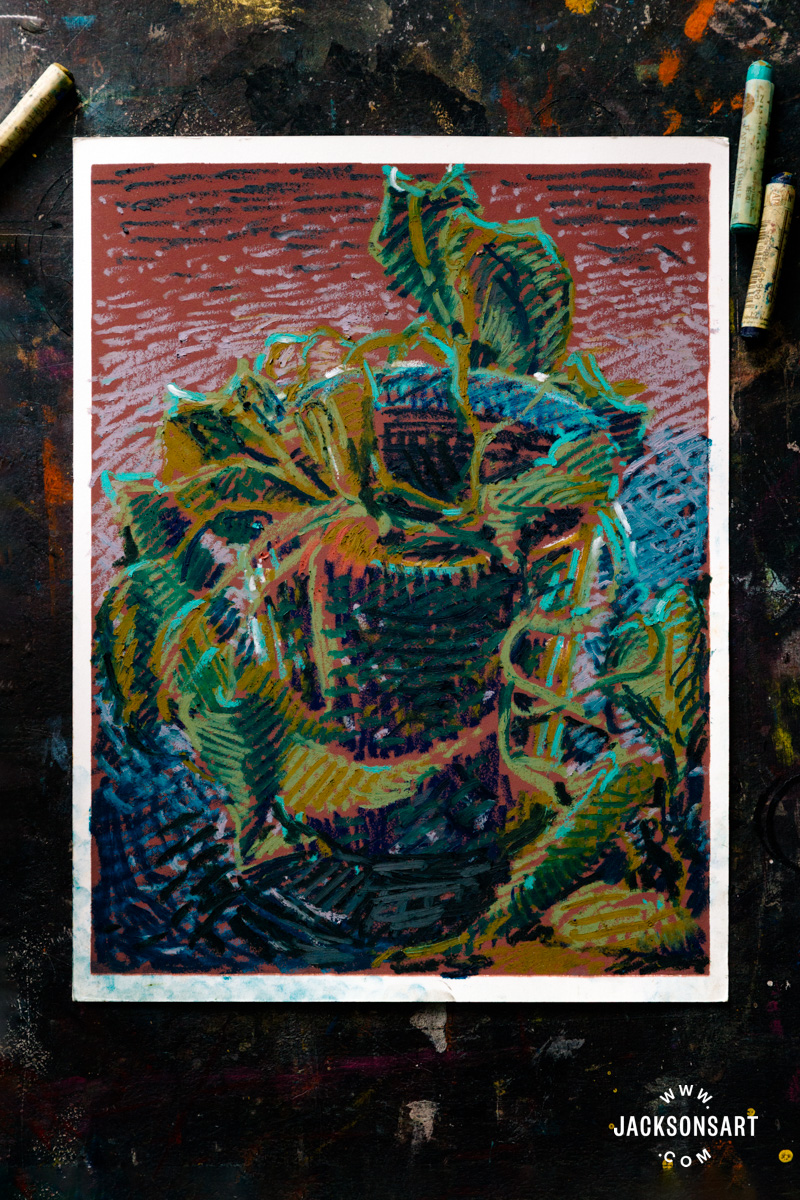 Hatching with oil pastels