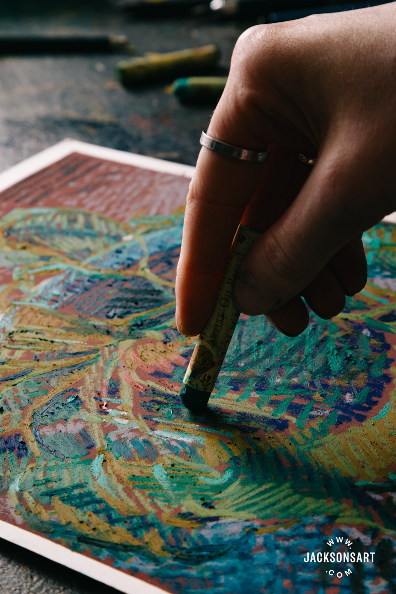 Hatching with oil pastels