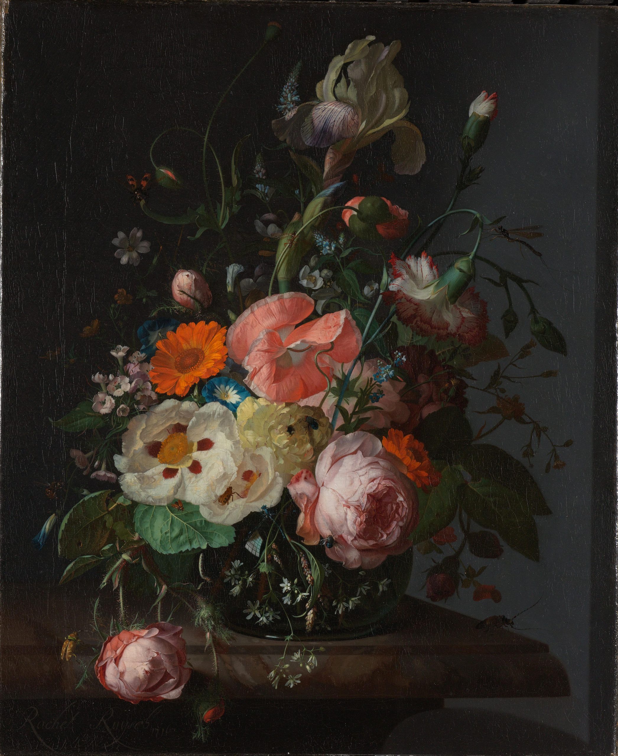 Still Life with Flowers on a Marble Tabletop, Rachel Ruysch, 1716