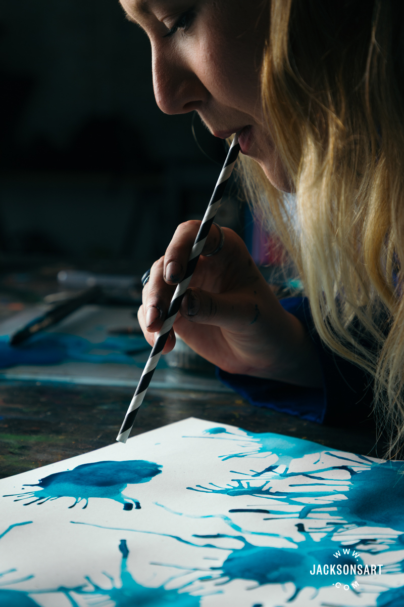 Blowing watercolour through a straw