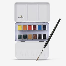 Talens Rembrandt Watercolor Set | 48 Half Pans With Brush In Metal Box | Artist Quality Watercolour Paints
