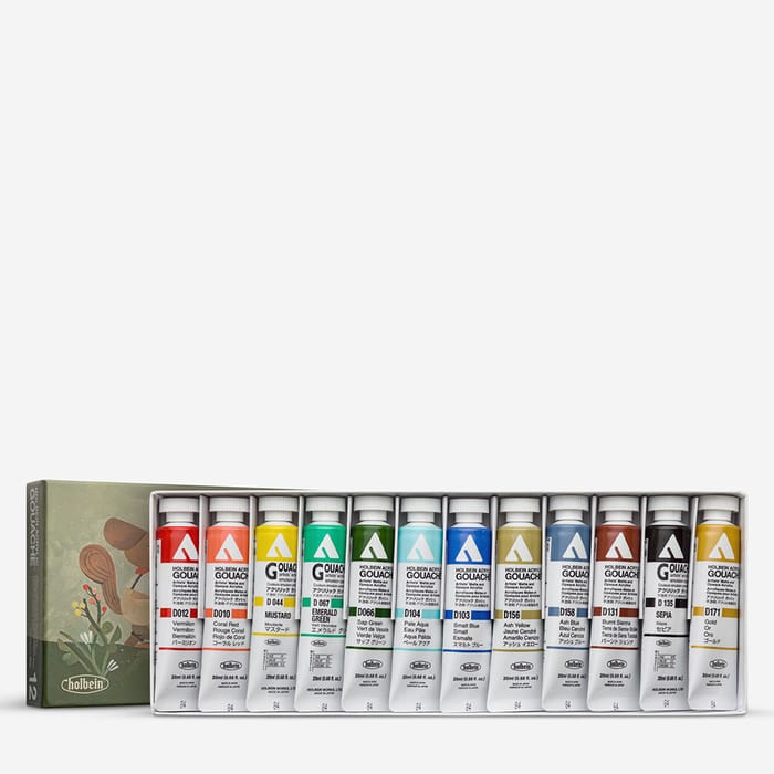 Maimeri Artist Gouache Paint Set - 12 Colors In 20ml Tubes With Plastic Storage Box