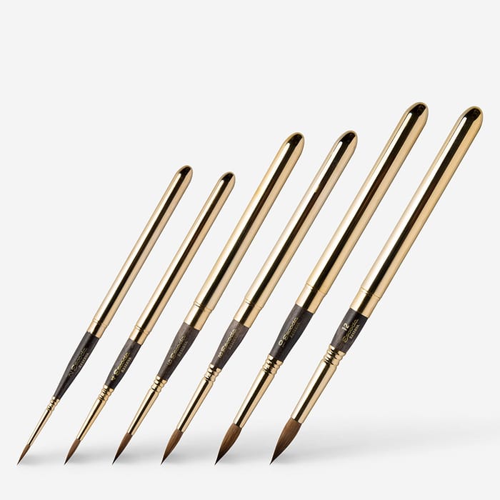 ESCODA Set 3 Pinceles Acuarela - Green Set Viaje N.4,12,16 Redondo Punta Salida Larga Carrado Pelo Sintético Serie Último Prado Barroco Estuche Tela Profesional Fabricado A Mano En España