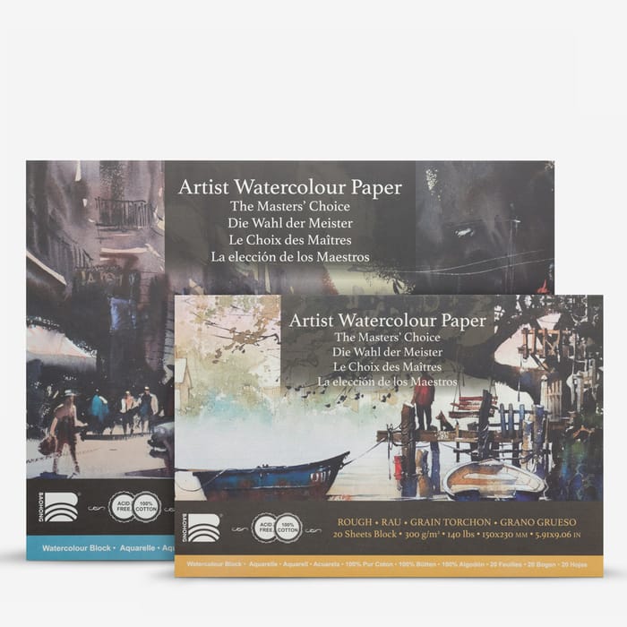 Bloc Papier Aquarelle 100% Coton 300g/m² - 20 Feuilles Collées 4 Bords, Sans Acide, Pour Techniques Humides Et Sèches