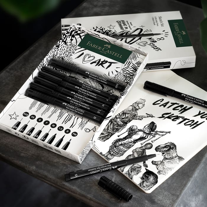 Tekenstiften | Faber Castell | Pitt artistpen zwart | Etui 4-delig
