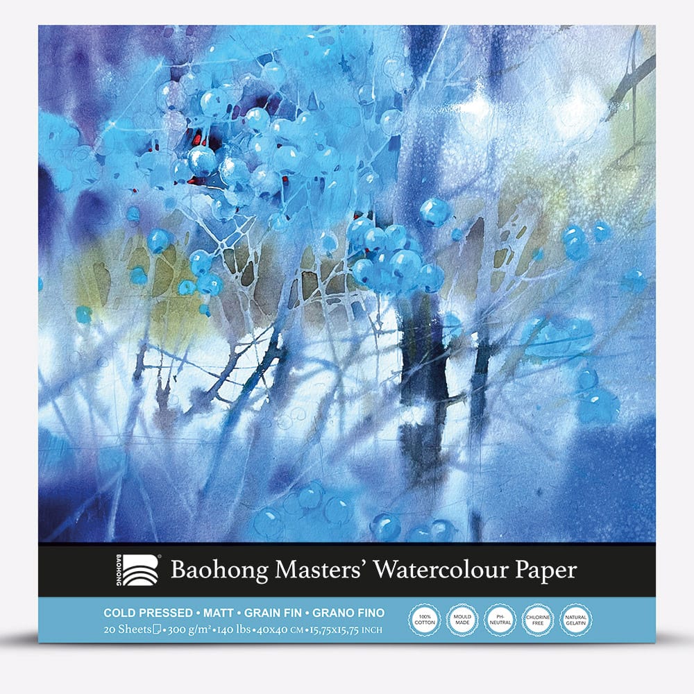 Baohong : Masters' : Pure Cotton Watercolour Paper Block : Gregg Allen : 300gsm : 20 Sheets : 15x23cm (Apx.6x9in) : Hot Pressed | Jackson's Art