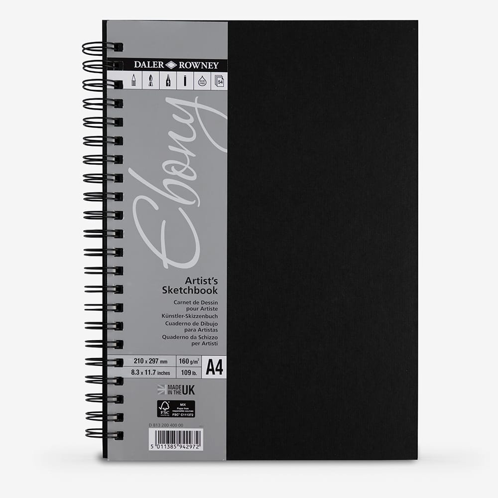 Daler Rowney Ebony Schetsboek, Glad Oppervlak, 160 G Spiraalbinding Hardcover 30 X Cm Natuurlijk Wit 54 Vellen 753665459
