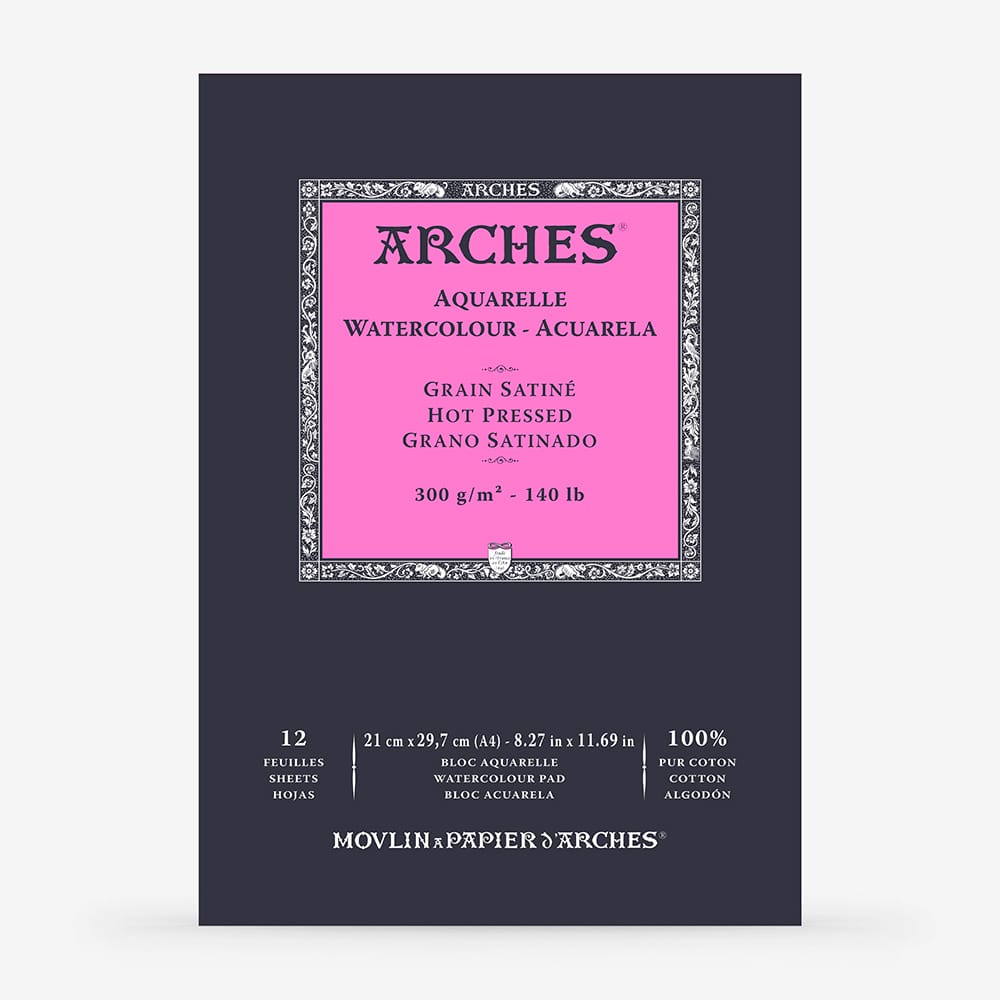 ARCHES Aquarelle Block Of 10 Sheets 23 X 31 Cm Glued On 4 Sides 640 G M2 Satin Grain Natural White 4 Free Edges - View #5