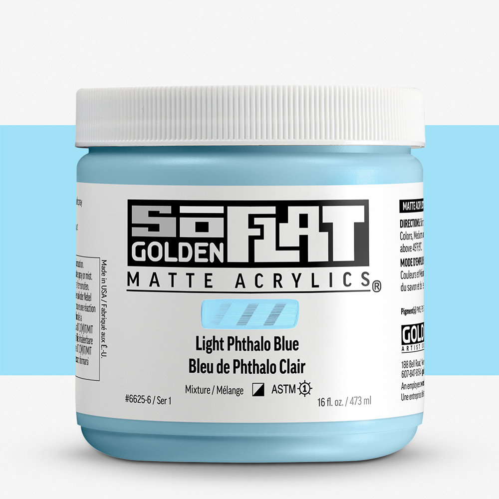 Golden SoFlat Matte Acrylic Paint - Light Phthalo Blue, 473 mL, Jar