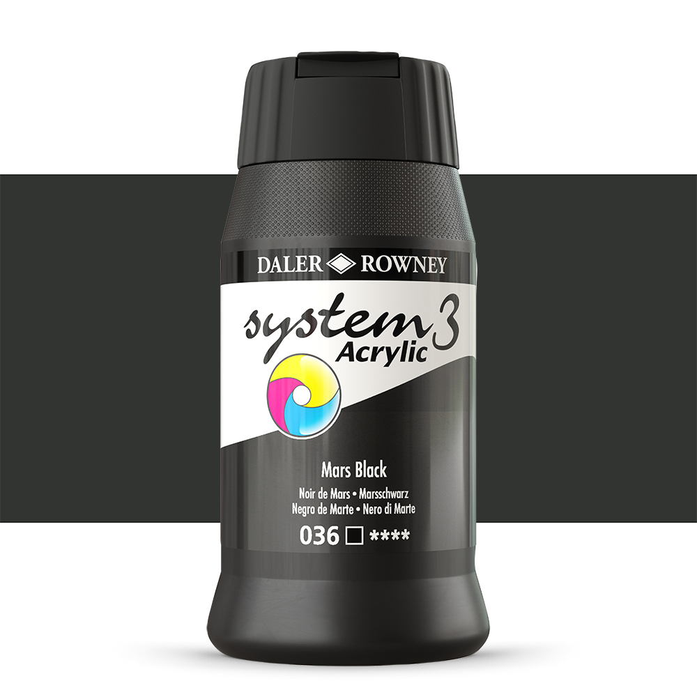 Daler Rowney System3 Mars Black 500ml Acrylic Paint Tube - Acrylic Painting  Supplies for Artists and Students - Artist Paint for Murals Canvas and
