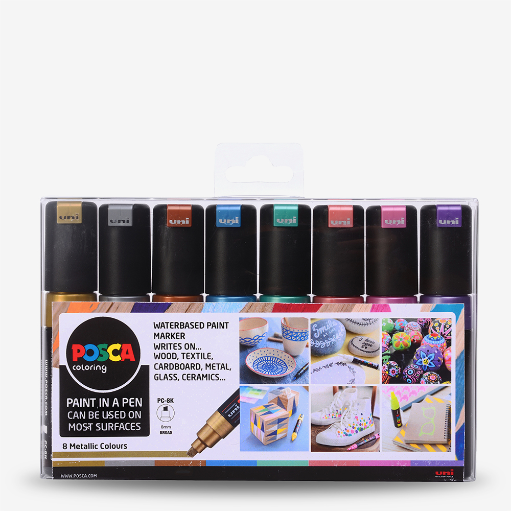Uni Posca PC-8K Colour Paint Marker Pen Fabric Metal Glass 8mm Broad Chisel Nib 