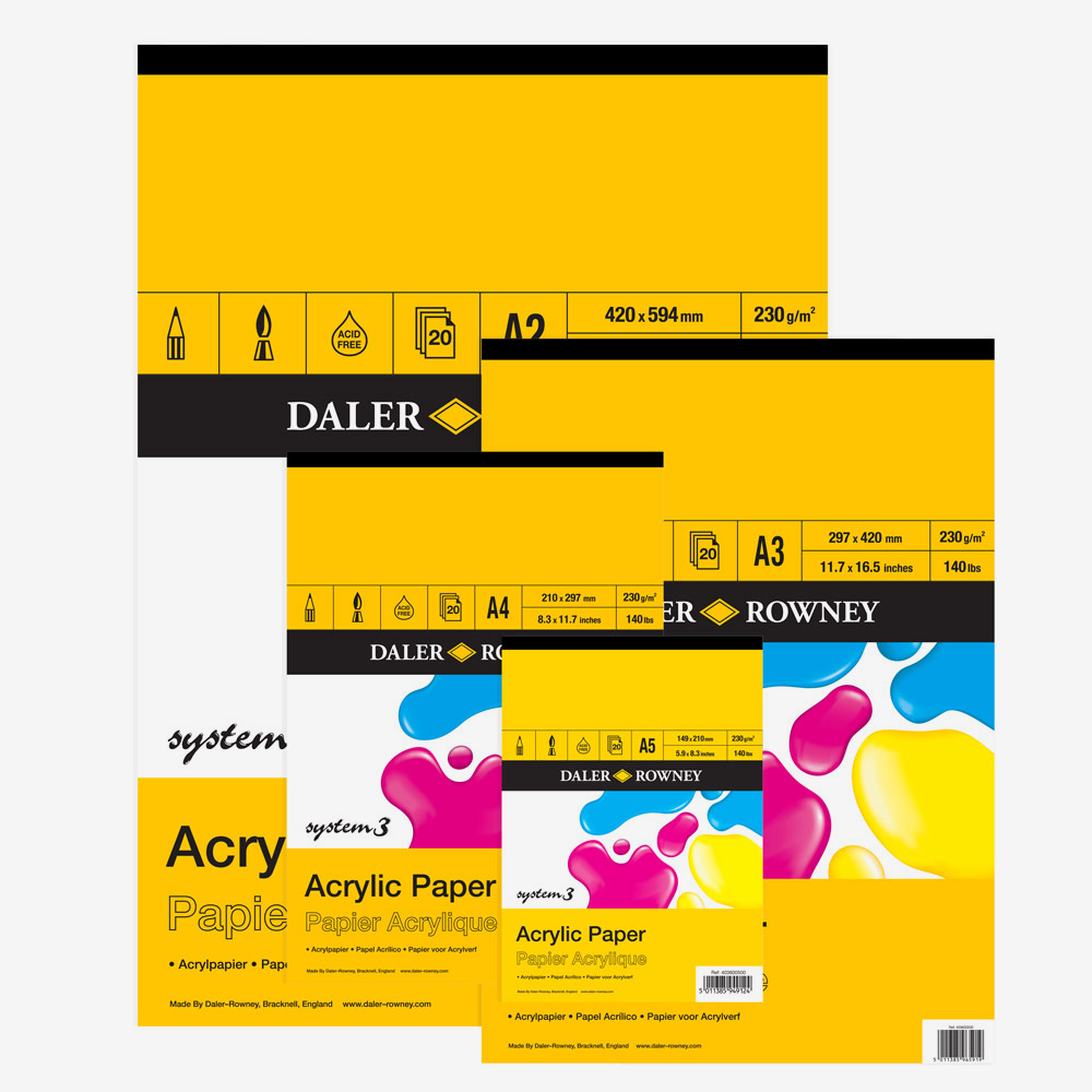 Daler Rowney Système 3 Acrylique papier Pad A5 A4 A3 