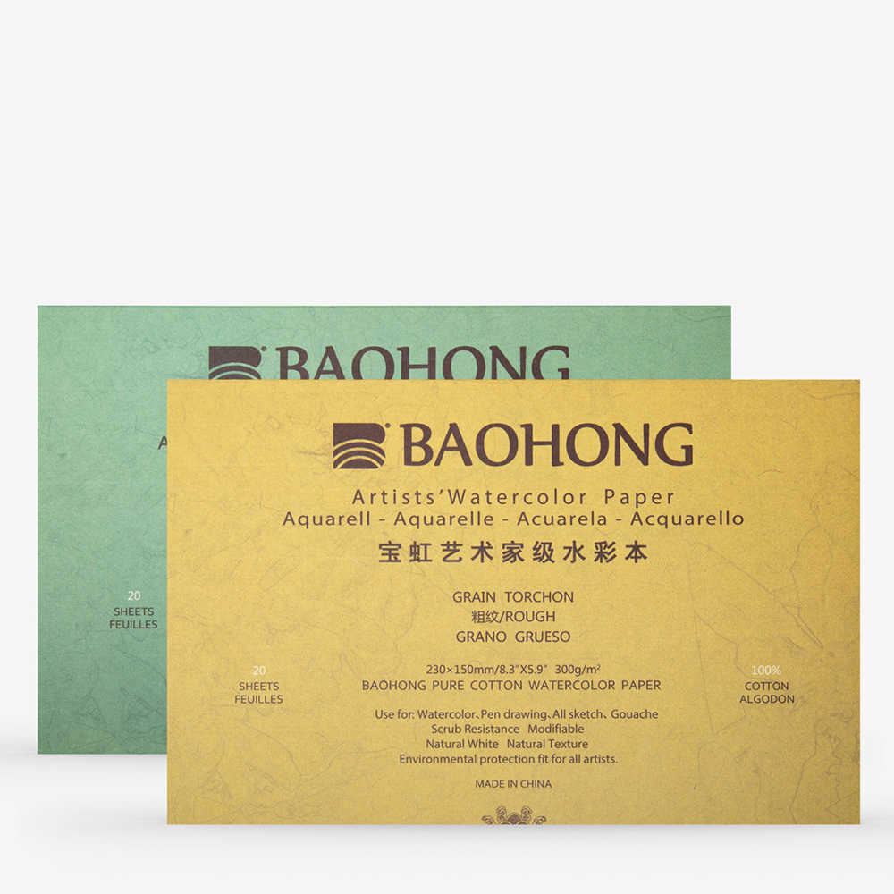 Baohong : Masters' : Pure Cotton Watercolour Paper Block : Thomas W  Schaller : 300gsm : 20 Sheets : 15x23cm : Medium - Baohong - Brands