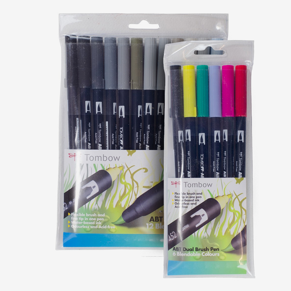Set of 6 Blendable Grey Colours TOMBOW ABT Dual Brush Pen Set 