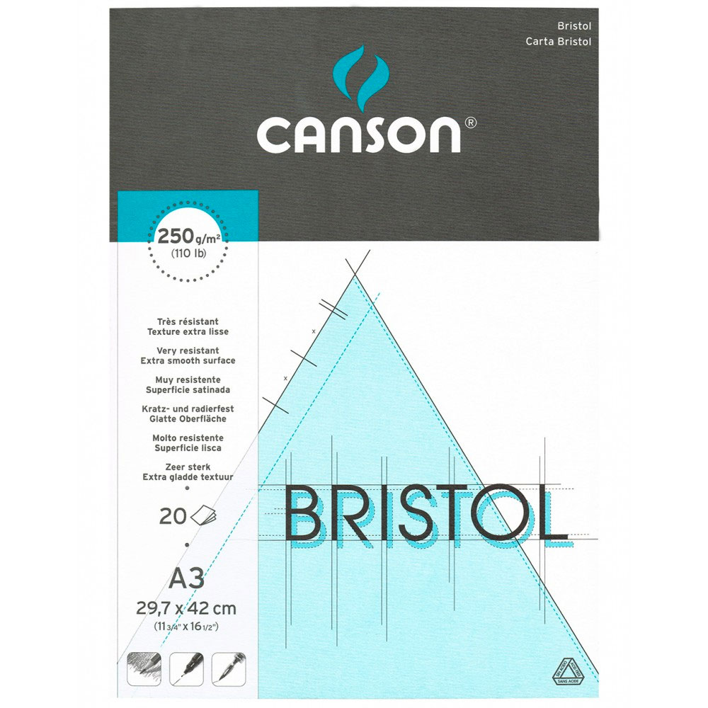 A3, 20 hojas Papel de dibujo Canson Bristol 
