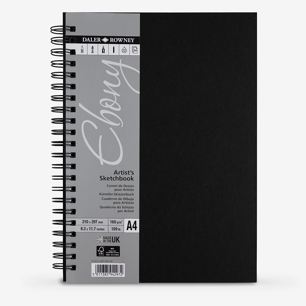 Daler-Rowney Ebony Hardback A4 Artist's Sketchbook 62 Acid-Free Pages 150 GSM