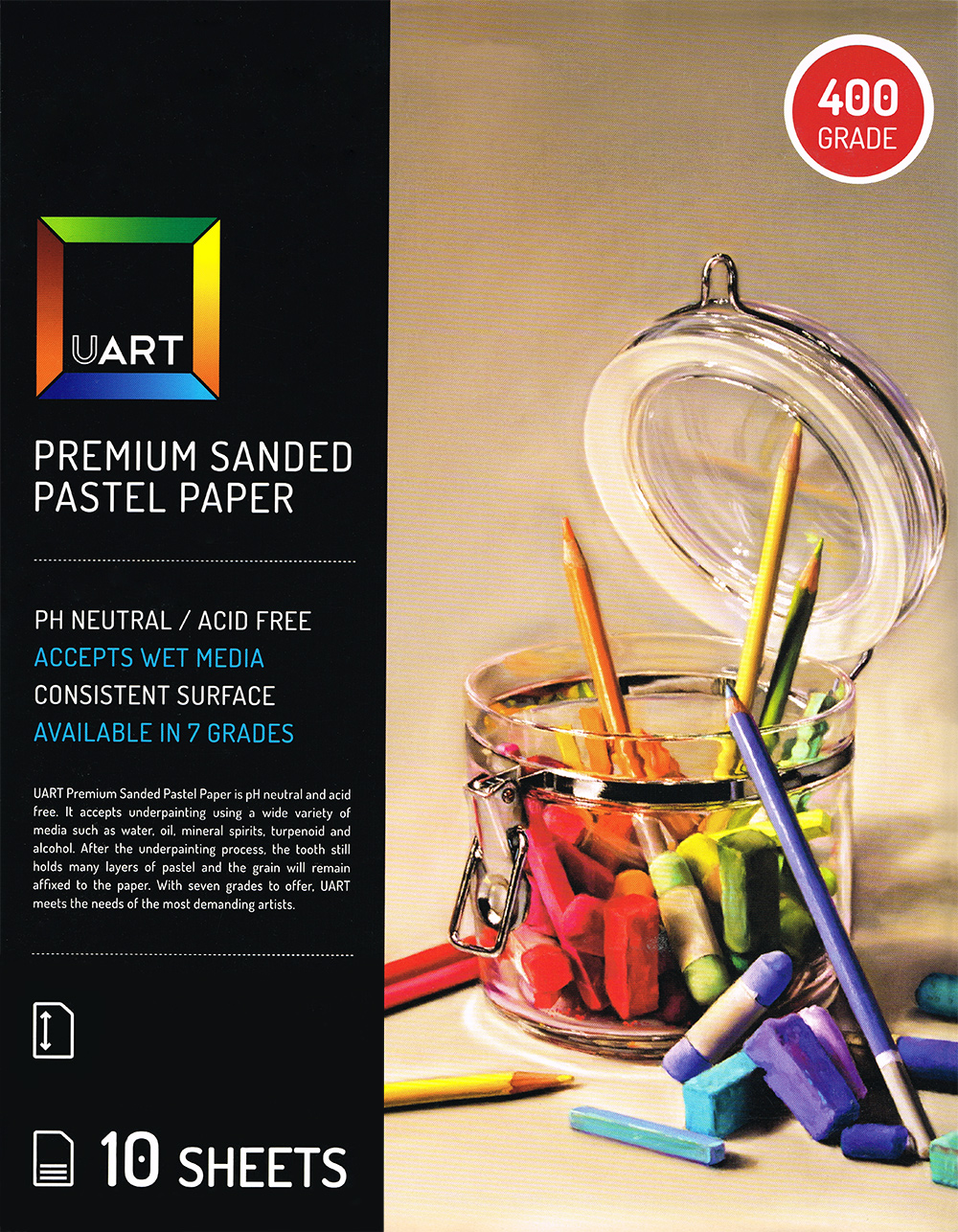 UART Grade 400 Dark Premium Sanded Pastel Paper 21 x 27 Ten Pack