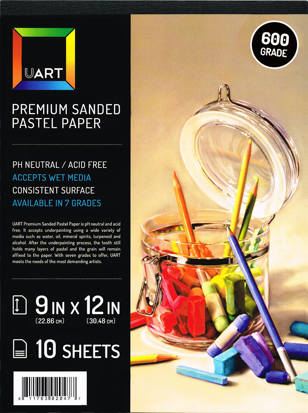UART : Sanded Pastel Paper : 10 Sheet Pad : 9x12in (23x30cm) : 600 Grade