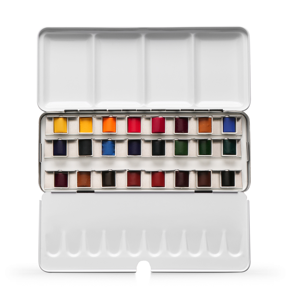 Watercolor Paint Set of 24 Half Pans From Renesans. Imported From Poland.  Professional Artist Grade. 
