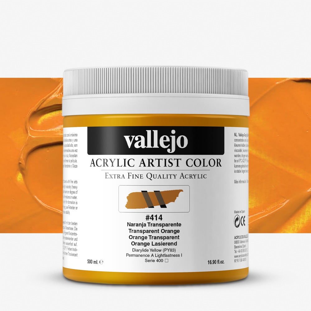 Vallejo : Artist Acrylic Paint : 500ml : Transparent Orange