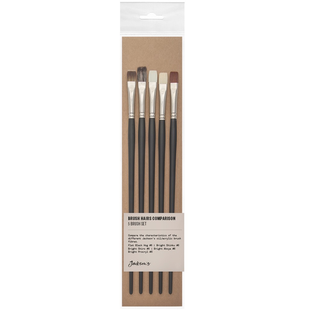 Jackson's : Oil & Acrylic Brush Hair Comparison Set : Set of 5 No.6 Flat Brushes