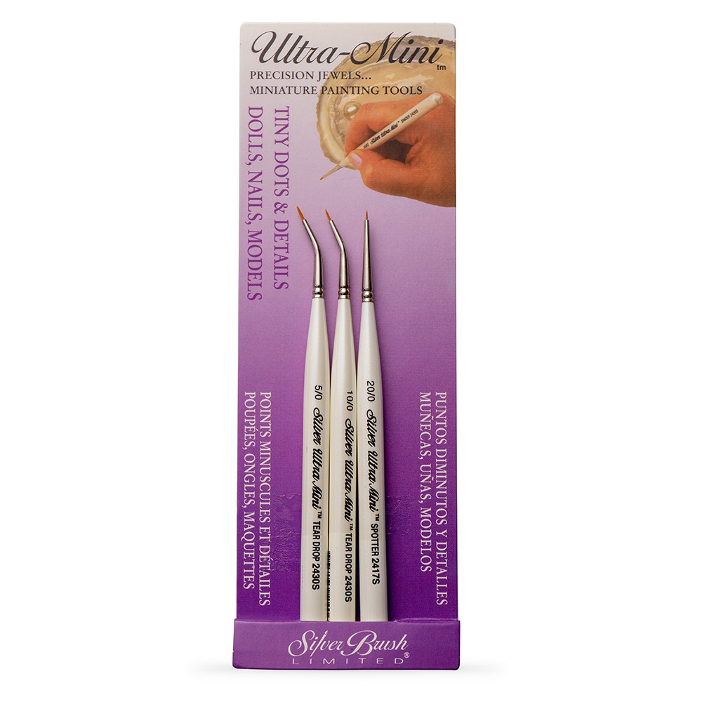 Silver Brush : Ultra Mini : Golden Taklon Brush : Tight Spots Set of 3