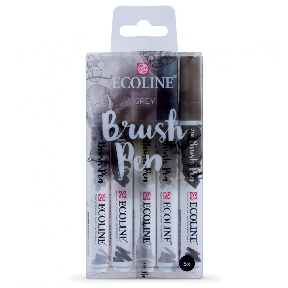 Royal Talens : Ecoline : Watercolour Brush Pen : Grey Set of 5