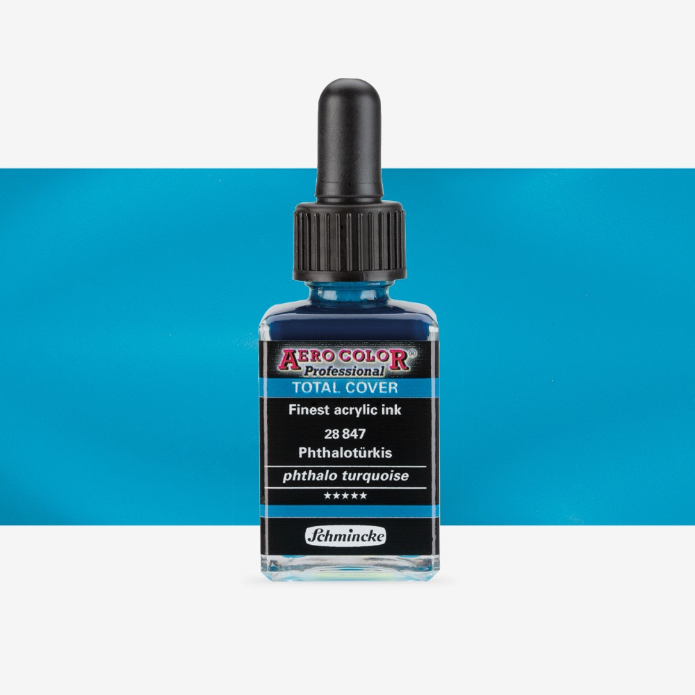 Schmincke : Aero Color Finest Acrylic Ink : 28ml : Total Cover : Phthalo Turquoise