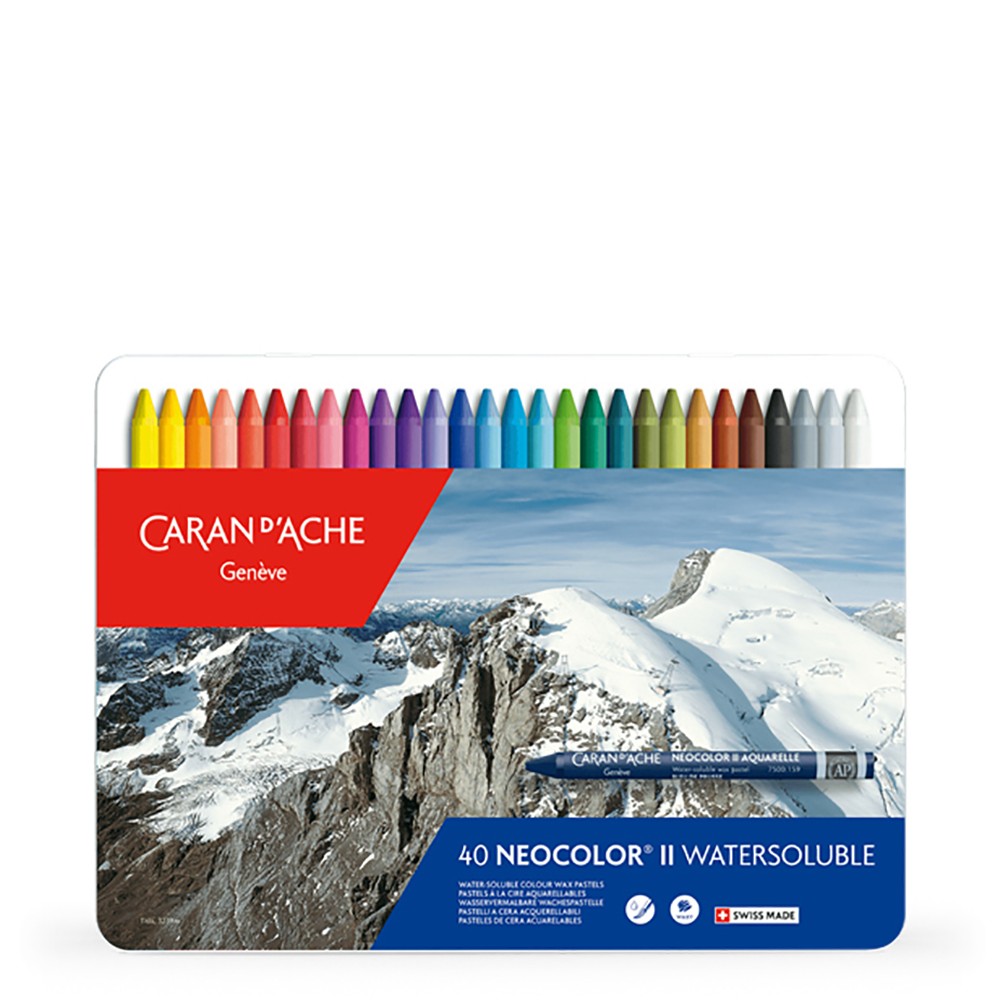 Caran d'Ache : Neocolor II : Watercolour Crayon : 40 in a Metal Box