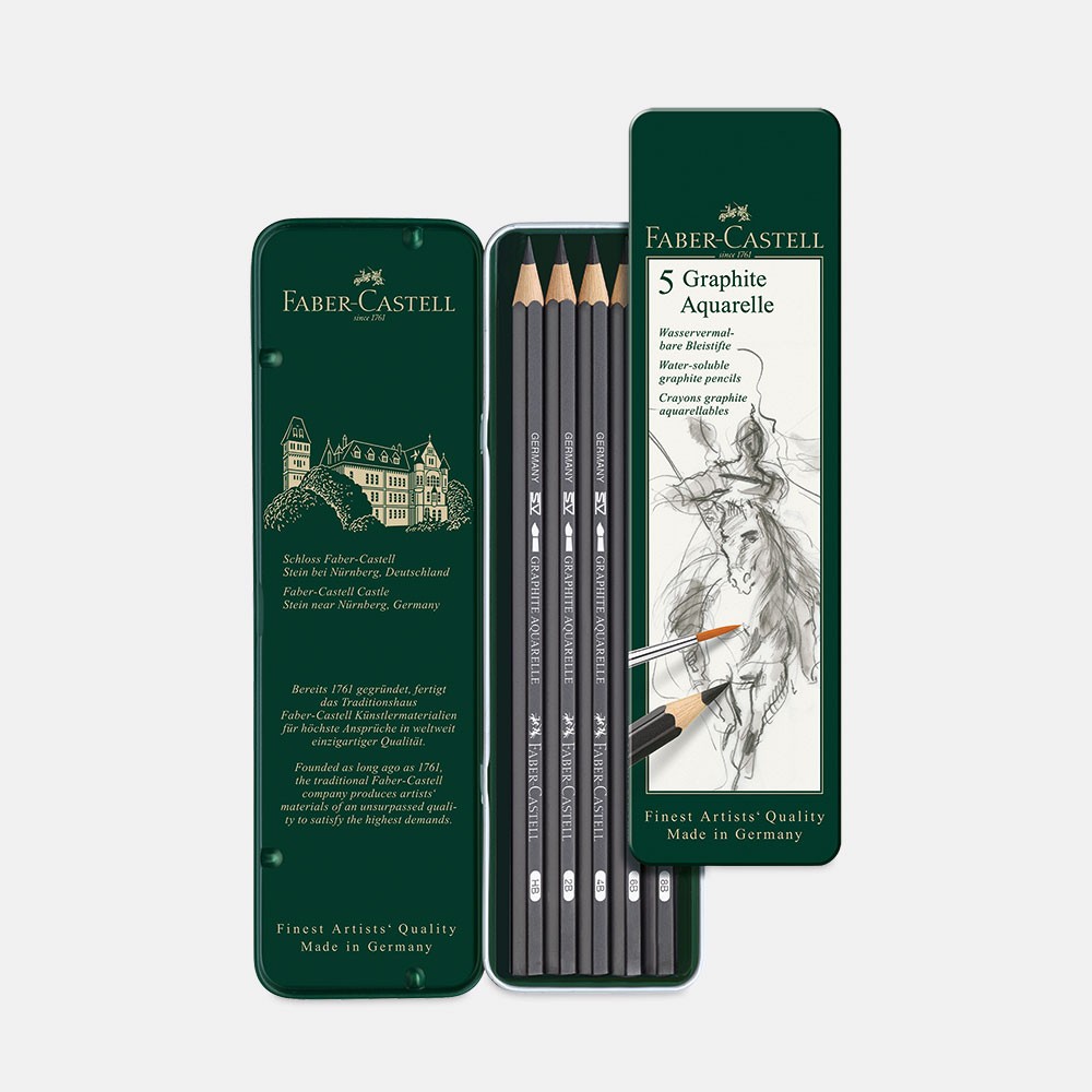 Faber-Castell : Graphite Aquarelle Pencil : Metal Tin Set of 5