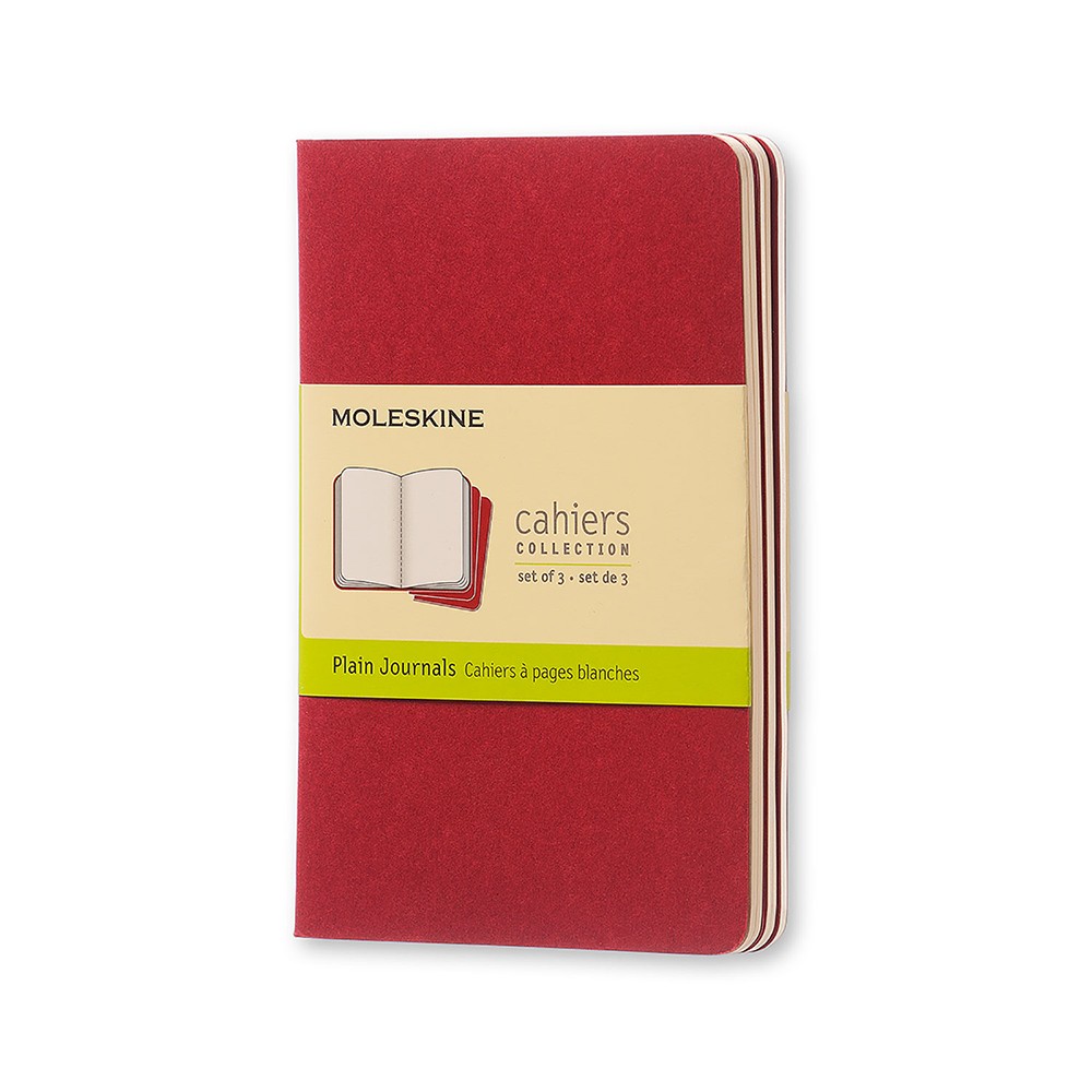 Moleskine : Plain Cahier Journal : 70gsm : 9x14cm : 32 Sheets : Cranberry Red : Pack of 3