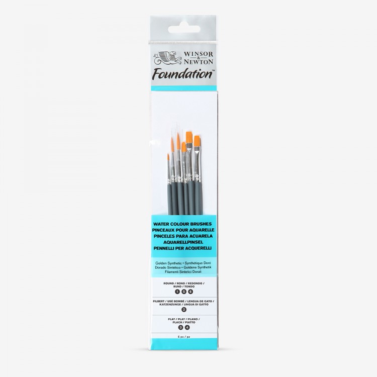 Winsor & Newton : Foundation Watercolour Brush Set : SH Round 1, 5 & 6 Flat 3 & 4 Filbert 2