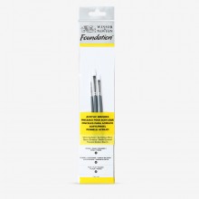 Winsor & Newton : Foundation Acrylic Brush Set : SH Round 2 Flat 2 & Filbert 4
