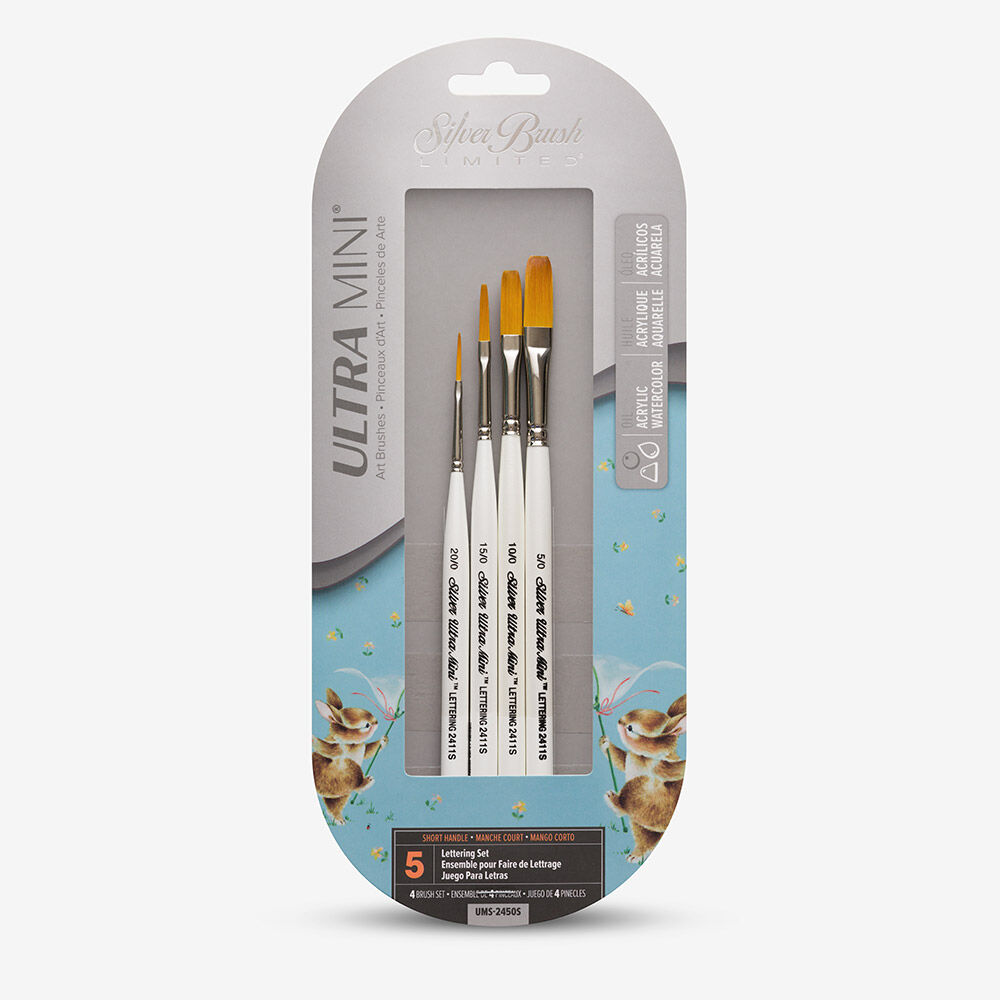 Silver Brush Ultra Mini Golden Taklon Brush Lettering Set of 4
