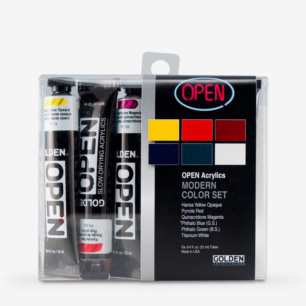 Golden : Open : Slow Drying Acrylic Paint : 22ml : Modern Intro Set of 6