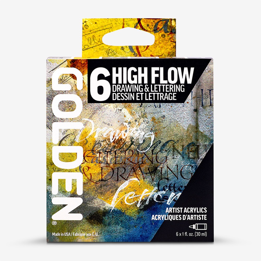 Golden : High Flow : Acrylic Paint : Drawing & Lettering Set : 6 x 30ml