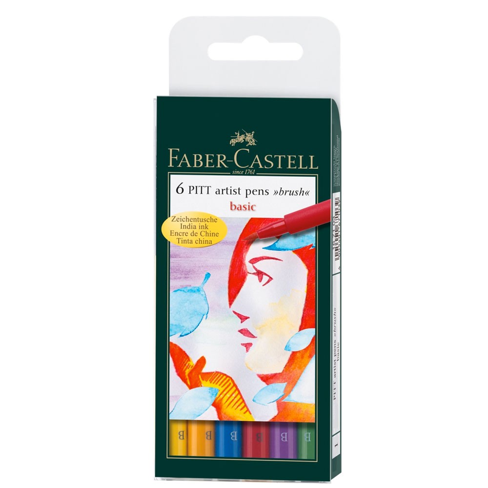 Faber-Castell : Pitt : Artists Brush Pen : Set of 6 : Basic