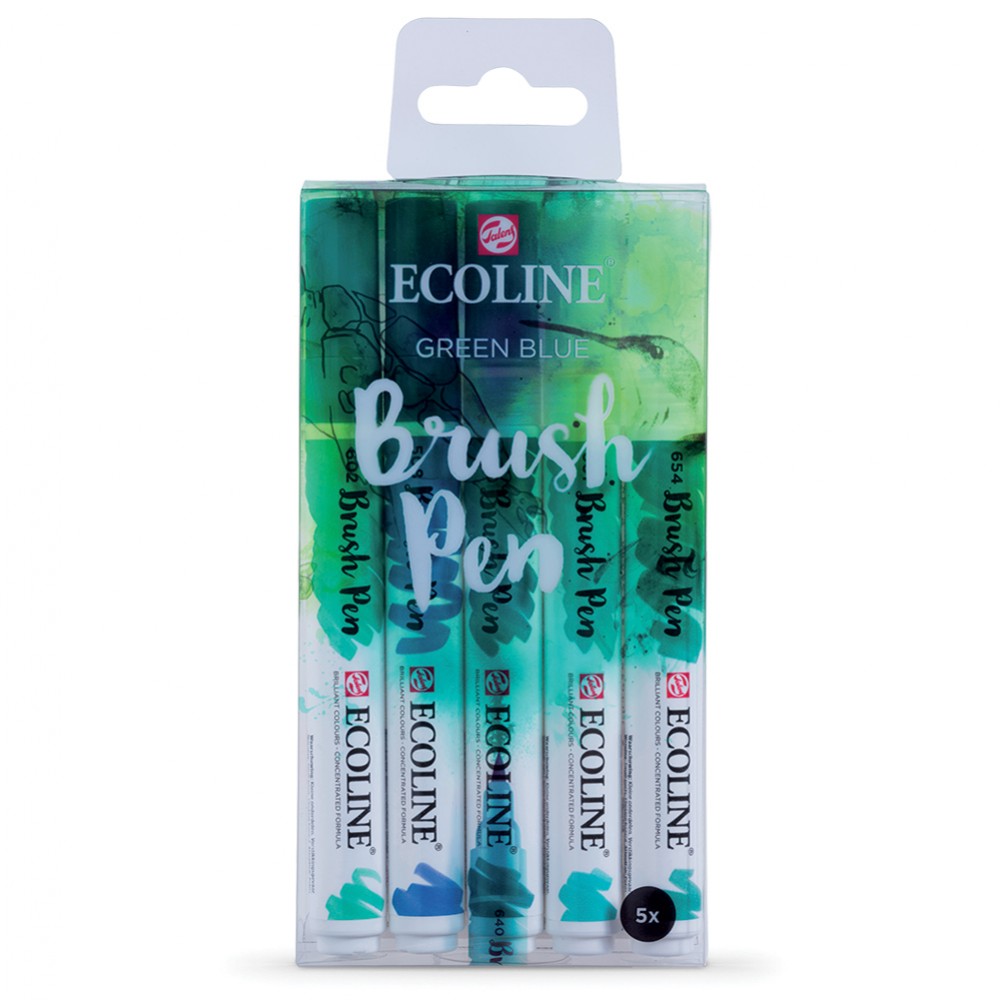 Royal Talens : Ecoline : Watercolour Brush Pen : Green Blue Set of 5
