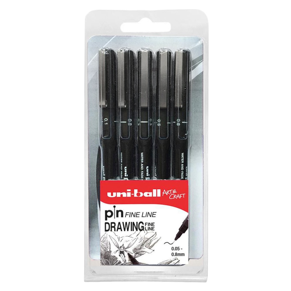 Uni : Pin Drawing Pen : Set of 5 : Black : 0.05 - 0.8mm