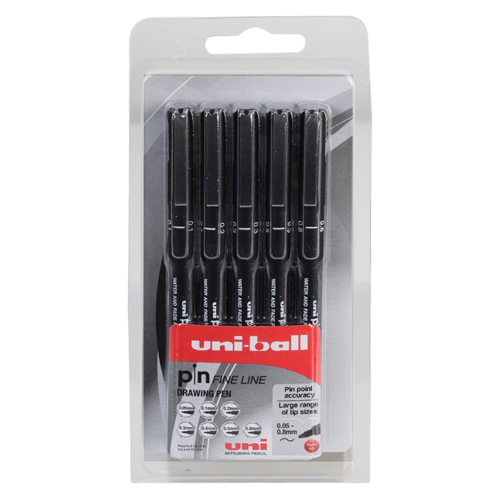 Uni : Pin Drawing Pen : Set of 5 : Black : 0.1 - 0.8mm