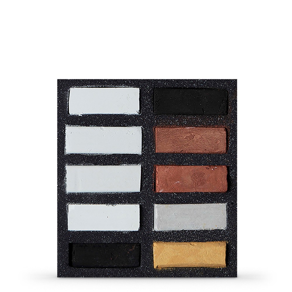 Art Spectrum : Extra Soft Square Pastel : Set Of 10 : Blacks Whites & Metallics