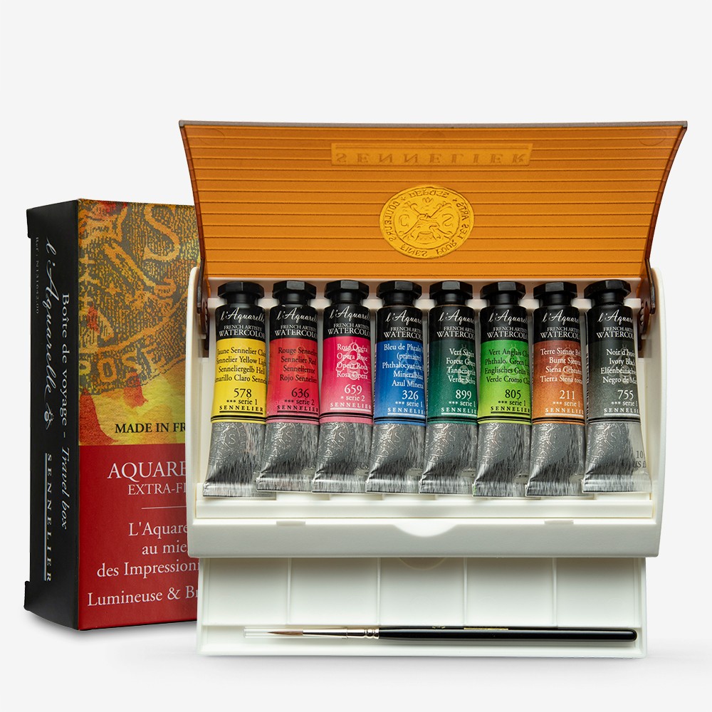 Sennelier : Watercolour : Travel Box Set of 8x10ml Tubes & Brush