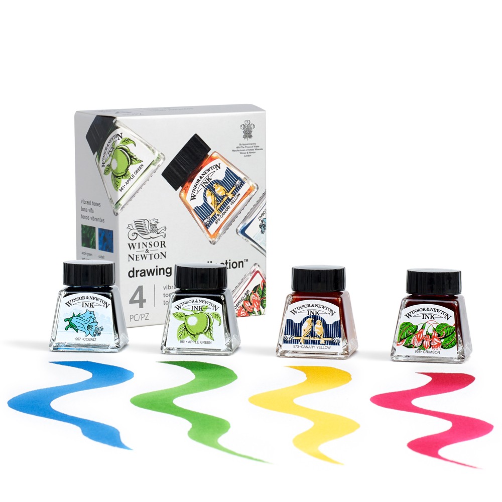 Winsor & Newton : Drawing Ink : 14ml : Vibrant Tones Collection : Set of 4