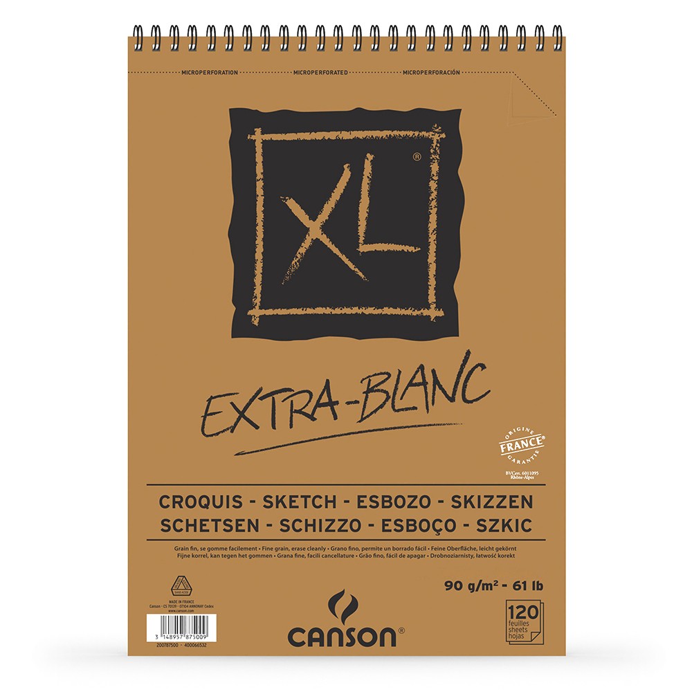 Canson : XL : Croquis : Extra White : Spiral Pad : 90gsm : 120 Sheets : A3