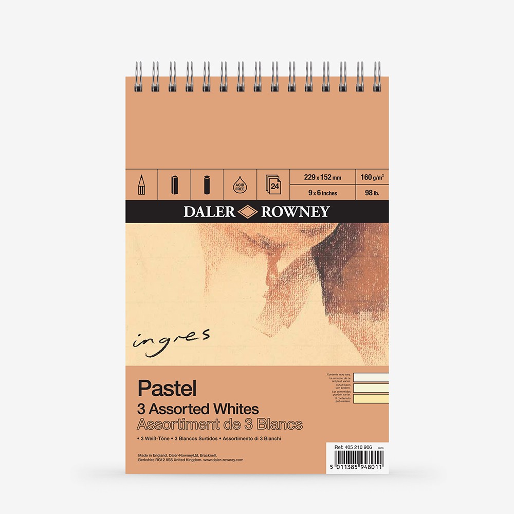 Daler Rowney: Ingres Pastell Papier - 3 Farben des weißen 9x6in 160gsm - 24 s