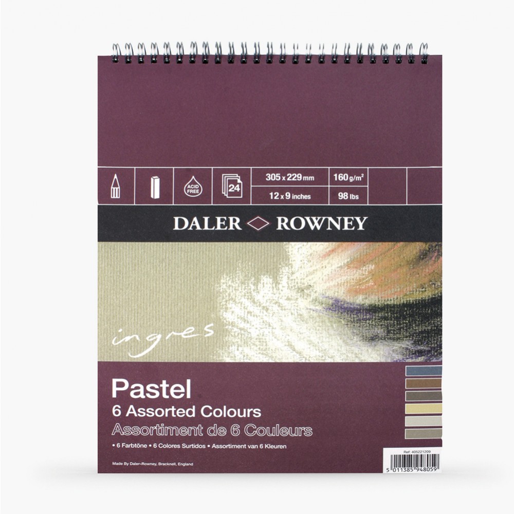 Daler Rowney: Ingres Pastell Paper Spiral - 6 Ass. Farben 12x9in 160gsm - 24 s