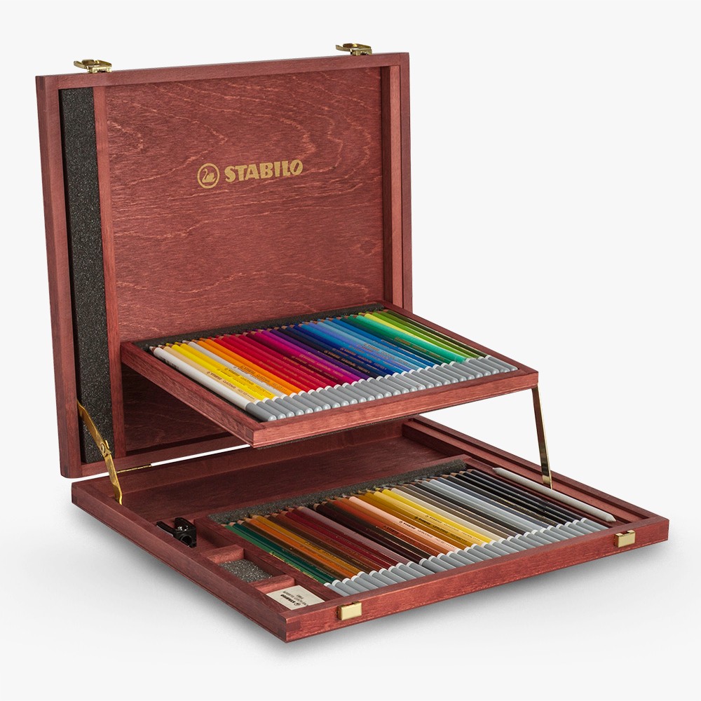 Stabilo Carbothello: Pastell Bleistift Set 60 in einer schönen Holzkiste mit Anspitzer - knetbare Radiergummi