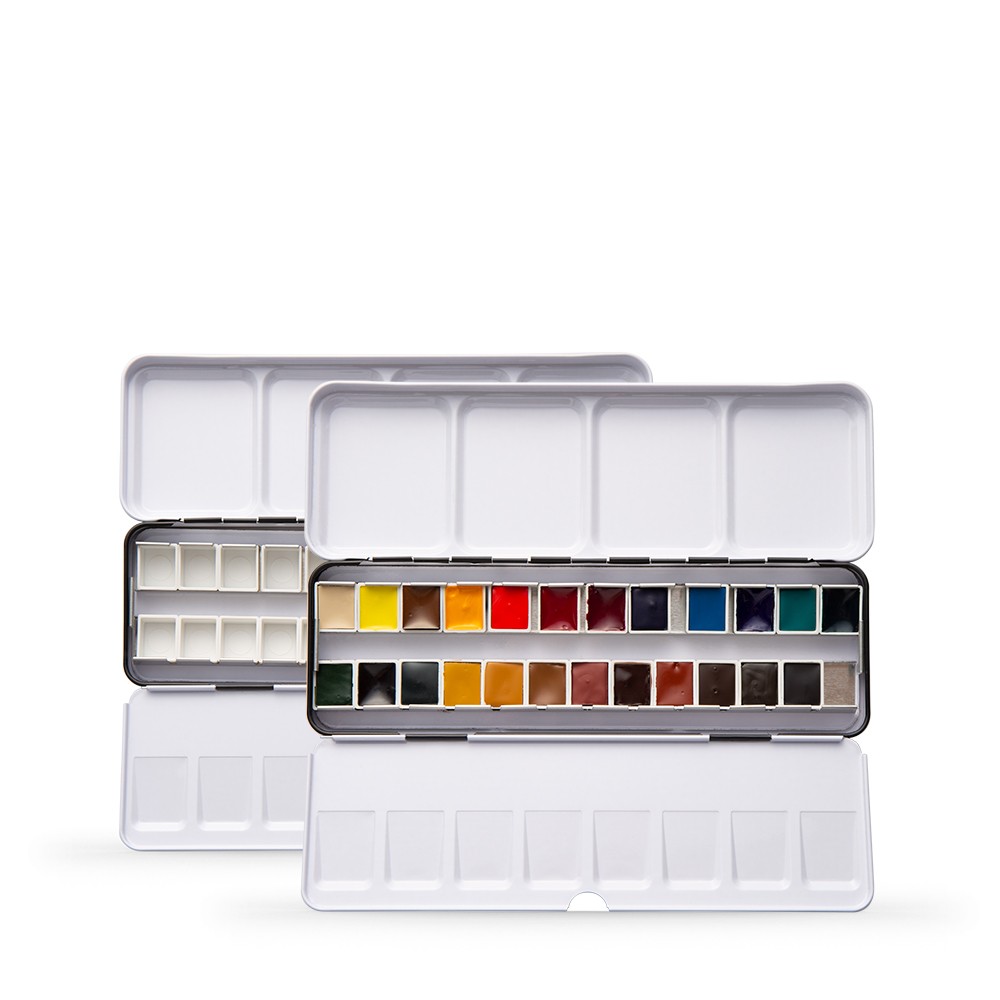 Daniel Smith : Watercolour Paint : Half Pan : Metal Box Set of 24 : Plus Extra Empty 24 Half Pan Metal Box